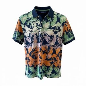 Nautica Polo Shirt Short Sleeve Size 2XL Hawaiian Tropical Leaf 1/4 Button up